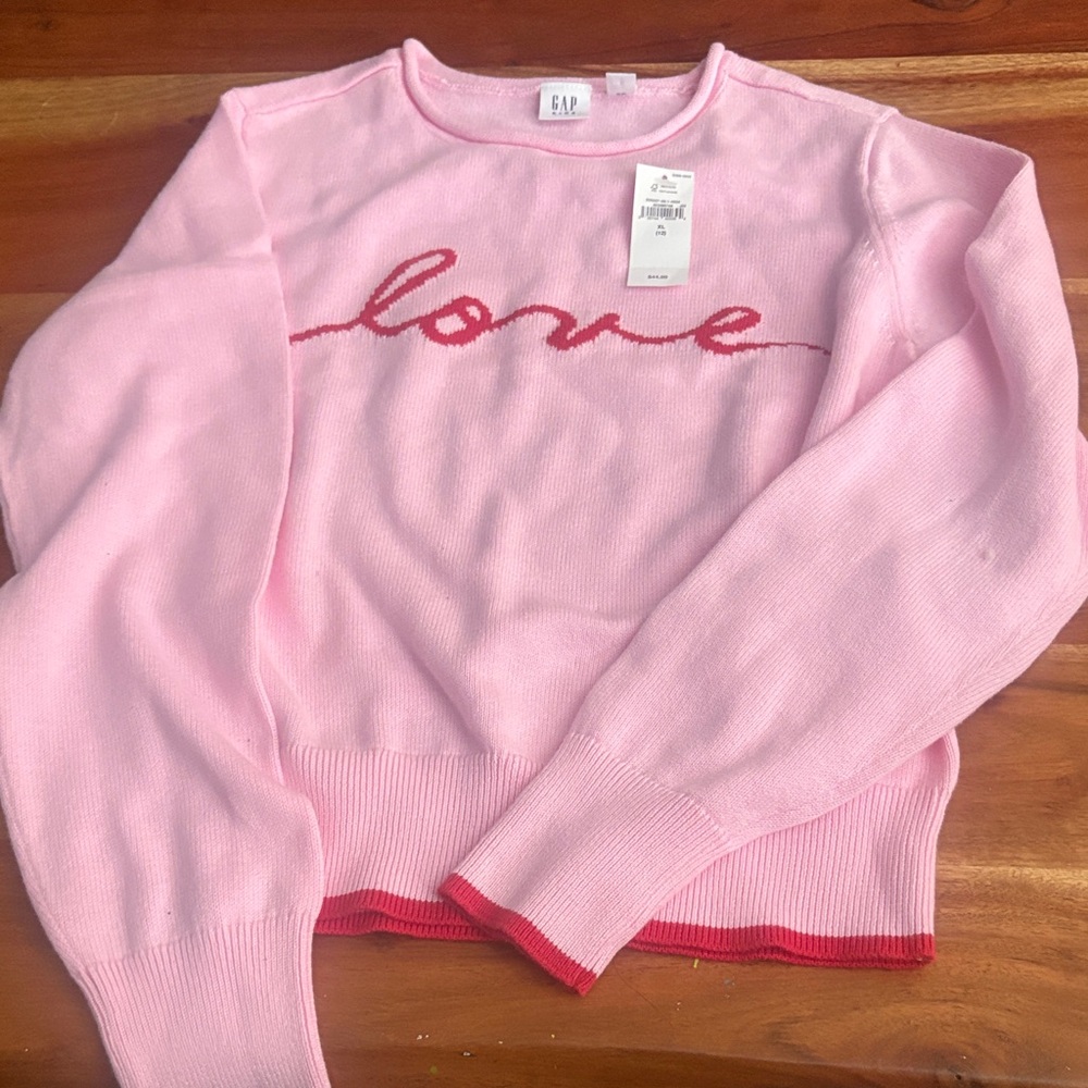 GAP Pink Sweater with Red Love Script